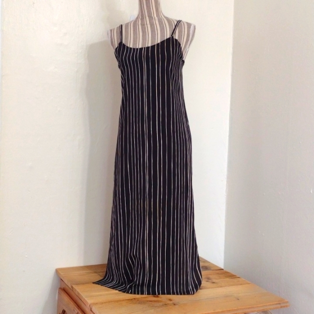 Alice & Olivia Black Striped Spaghetti Strap Midi Dress Size 0 - Picture 1 of 15